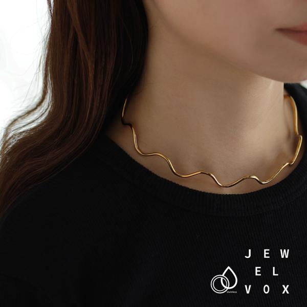 ネックレス チョーカー サージカルステンレス 金属アレルギー対応 レディース ネックカフ ウェーブ ...