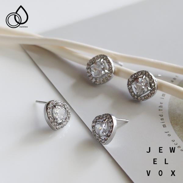 ピアス レディース 金属アレルギー対応 サージカルステンレス キュービックジルコニア ハート スクエ...