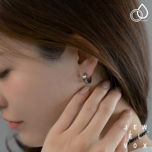 ピアス ステンレス製 レディース 金属アレルギー サージカルステンレス フープ ダイヤ キルティング...
