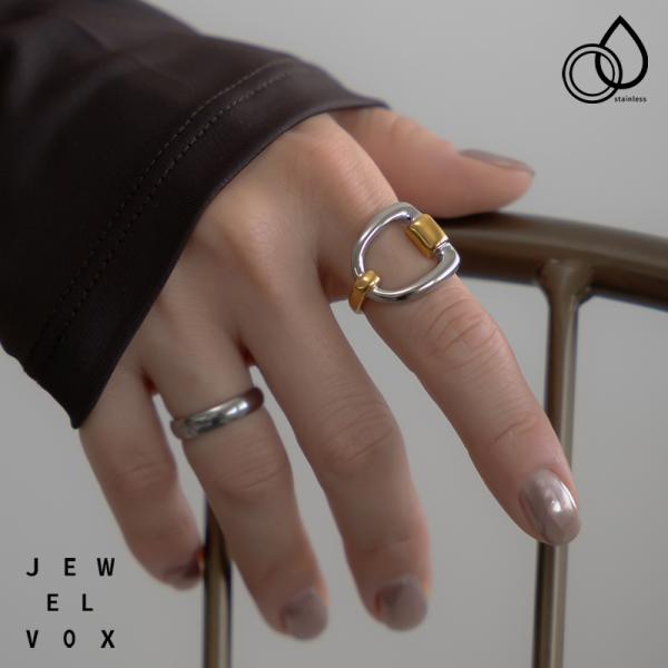 リング 指輪 ステンレス製 レディース 金属アレルギー ミックス バイカラー ゴールド シルバー ワ...