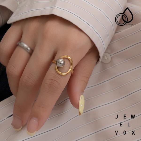 リング 指輪 ステンレス製 金属アレルギー メタルボール オーバル モチーフ ゴールド シルバー フ...