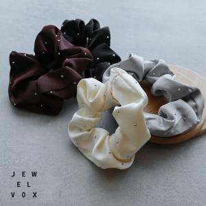 シュシュ ヘアゴム ヘアアクセサリー レディース  ラインストーン ドット 水玉 まとめ髪 大人 かわいい シンプル｜Jewel VOX ジュエルボックス