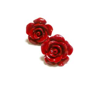 ピンク珊瑚 薔薇の花 ピアス K18 （約13〜14ミリ） コーラル アクセ