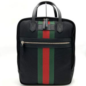 美品 グッチ リュックサック デイパック シェリーライン ブラック ナイロン レディース 495558 GUCCI