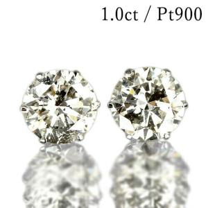 ダイヤモンド ピアス 1カラット 一粒 1.0ct プラチナ Pt900 6本爪 0.5