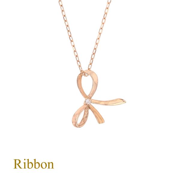 ネックレス ダイヤモンド K10 PG リボン ラッキーモチーフ かわいい ピンクゴールド 妻 彼女...
