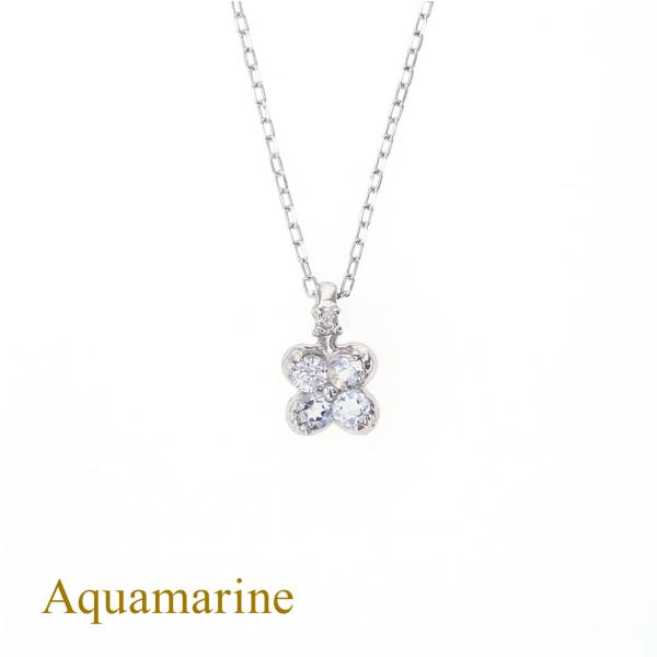 ネックレス K10 WG アクアマリン ダイヤモンド 花 フラワー レディース 3月 誕生石 プレゼ...