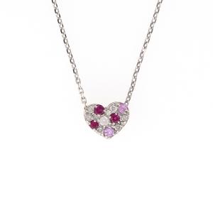 ネックレス K18 WG ダイヤモンド ピンクサファイア ルビー ハート 18K 18金 レディース 4月 誕生日プレゼント 彼女 妻 レディース 20代 30代 40代｜ジュエリーフィガロ