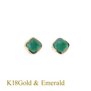 エメラルド ダイヤモンド ピアス K18YG 18k 18金 イエロー ゴールド