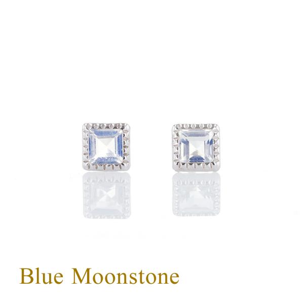 ピアス ブルームーンストーン K10 WG スクエア ホワイトゴールド 10金 6月 誕生石 誕生日...