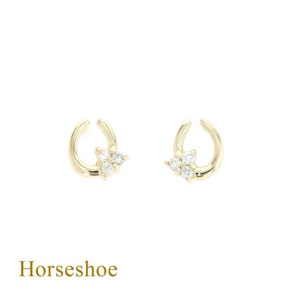 ピアス K18 YG ホースシュー 馬蹄 ダイヤモンド 18k 18金 誕生石 イエローゴールド レ...