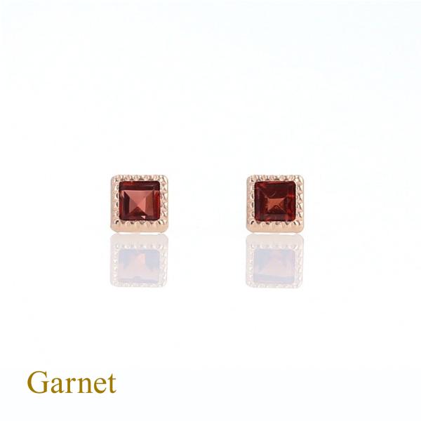 ピアス ガーネット K10 PG スクエア ピンクゴールド 10金 1月 誕生石 誕生日 プレゼント...