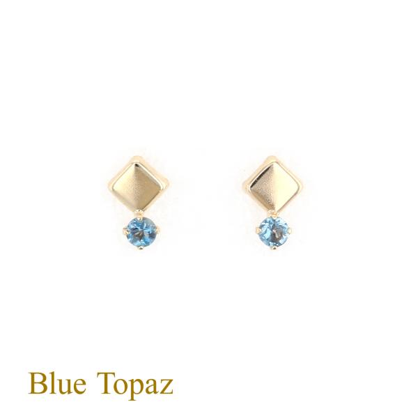 ピアス K10 YG ブルートパーズ ひし形 スクエア イエローゴールド 10金 11月 誕生石 誕...