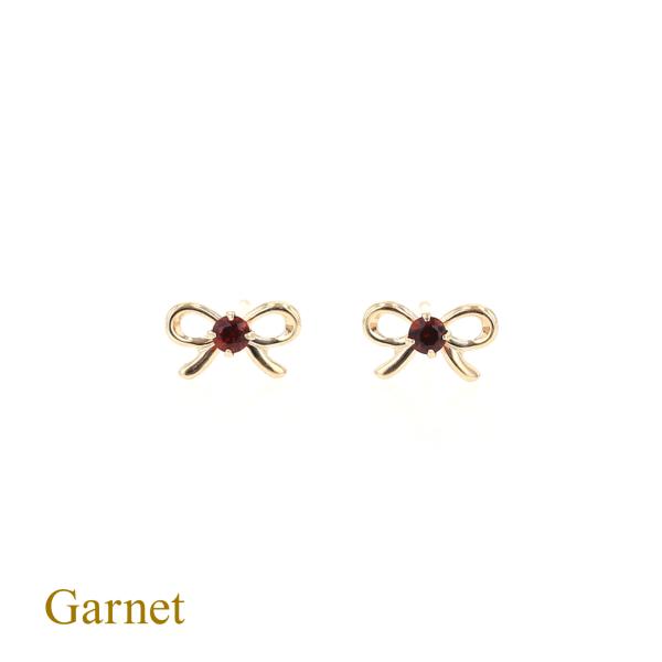 ピアス K10 YG ガーネット リボン イエローゴールド 10金 1月 誕生石 誕生日プレゼント ...
