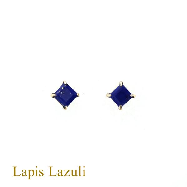 ピアス K10 YG ラピスラズリ スクエア ひし形 イエローゴールド スタッドピアス かわいい ギ...