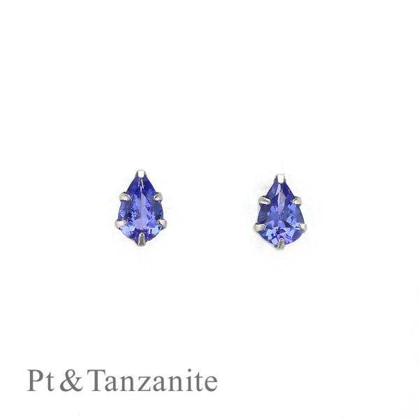 ピアス プラチナ タンザナイト 一粒 ペアシェイプ 雫 誕生石 12月誕生石 一粒ピアス PT900...