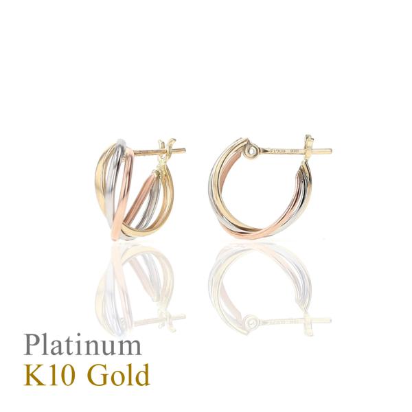ピアス プラチナ/K10 YG PG トリカラー フープピアス フープ レディース 20代 30代 ...