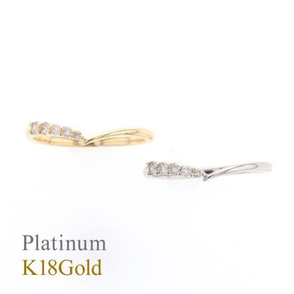 リング K18 YG/プラチナ950 ダイヤモンド V字　レディース 指輪