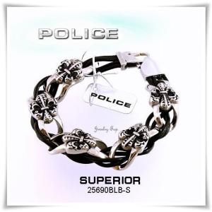 ポリスメンズブレスレット POLICE ステンレス＆ブラックレザー編み込み 25690BLB-S