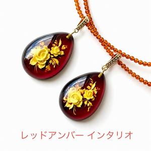琥珀 ペンダント 琥珀ネックレス レッドアンバー ハート 赤琥珀 還暦