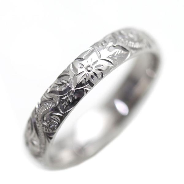 ハワイアンジュエリー K10WG 結婚指輪 マリッジリング ホワイトゴールド 5〜14号 手彫り彫刻...
