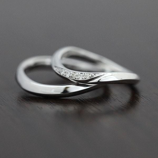 結婚指輪 マリッジリング プラチナ ペアリング PT900  ダイヤ 0.05ct ウェーブ S字 ...