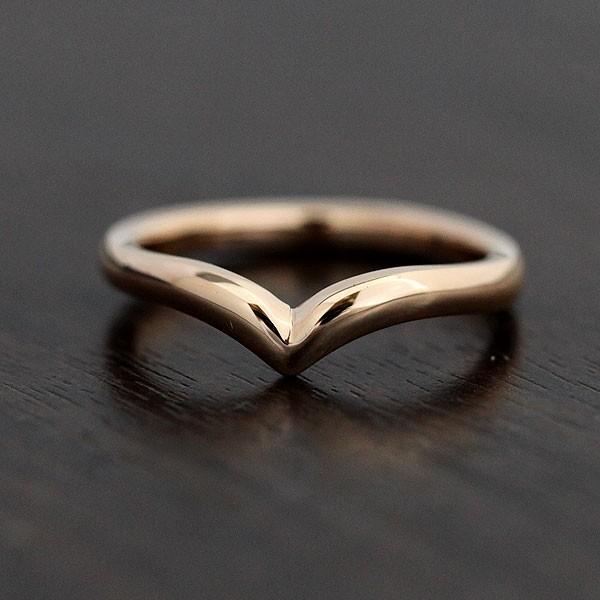 結婚指輪 ピンクゴールド メンズ K18PG 刻印無料 シンプル V字 指輪 リング