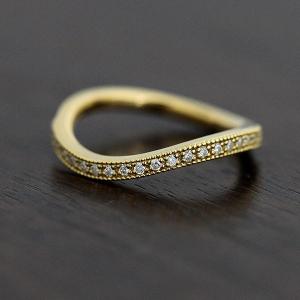 結婚指輪 マリッジリング ゴールド K10YG ハーフ エタニティ レディース 単品 ダイヤ 0.11ct S字 ミル打ち 指輪 シンプル