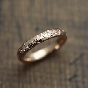 結婚指輪 マリッジリング ピンクゴールド メンズ K10PG 刻印無料 手彫り彫刻 桜 さくら メンズリング 10金｜jewelry-may