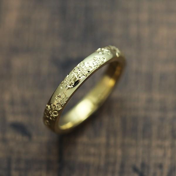 結婚指輪 マリッジリング ゴールド メンズ K10YG 刻印無料 手彫り彫刻 桜 さくら メンズリン...