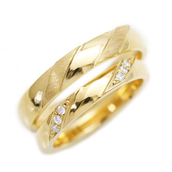 結婚指輪 マリッジリング ペアリング ダイヤモンド 18金 イエローゴールド 指輪 2本セット 刻印...