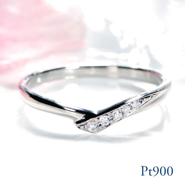 結婚指輪 マリッジリング プラチナ PT900  ダイヤモンド 0.05ct V字リング Vライン ...