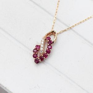 ネックレス レディース K18PG ピンクゴールド ルビー ダイヤモンド 誕生石 ペンダント｜jewelry-may