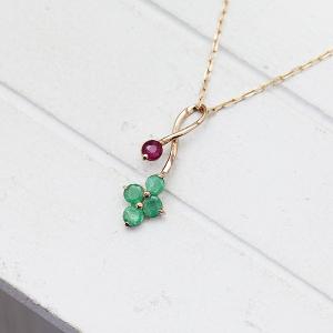 ネックレス レディース K10PG ピンクゴールド フラワー 花 モチーフ エメラルド ルビー 5月 7月 誕生石 ペンダント バースデー プレゼント｜jewelry-may