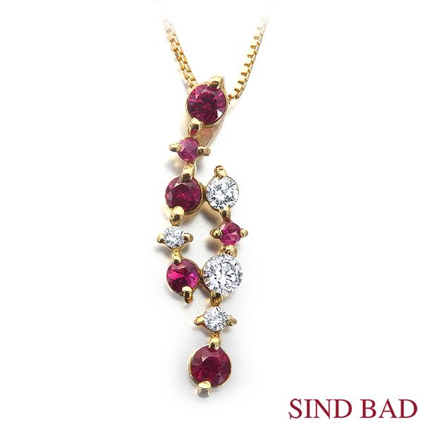 スイートテン ルビー ネックレス K18 ペンダント 0.3ct ダイヤモンド 0.13ct 誕生日...