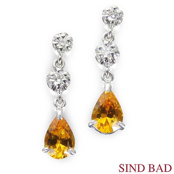 イエローサファイア プラチナピアス （ペアで0.75ct） ダイヤ0.1ct（0.05ｘ2）