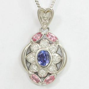 ネックレス  タンザナイト/ダイヤモンド 計0.326ct/ピンクトルマリン  K18WG/プラチナ(Pt900)   【中古】 ジュエリー 【新品仕上げ済み】netshop｜jewelry-total