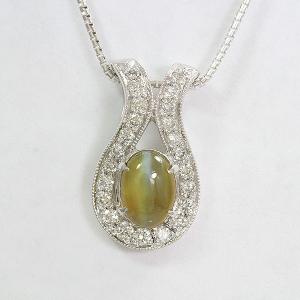 ネックレス  クリソベリルキャッツアイ 1.65ct/ダイヤモンド 計0.30ct  18金ホワイトゴールド(K18WG)   【中古】 ジュエリー 【新品仕上げ済み】netshop｜jewelry-total