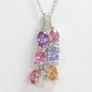 ネックレス  カラーサファイア・パパラチアサファイア 計2.95ct/ダイヤモンド 計0.20ct  プラチナ(Pt850/Pt900)【中古】 ジュエリー 【新品仕上げ済み】netshop｜jewelry-total