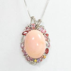 ピンクオパール 14.96ct カラーサファイア 計2.06 ダイヤモンド   ネックレス  18金ホワイトゴールド(K18WG)【中古】 ジュエリー【新品仕上げ済み】netshop｜jewelry-total