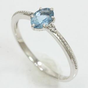 アクアマリン/ダイヤモンド 計0.02ct リング 11号 18金ホワイトゴールド(K18WG)   【中古】ジュエリー 【新品仕上げ済み】 netshop｜jewelry-total