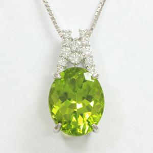 ネックレス  ぺリドット 4.07ct/ダイヤモンド 計0.16ct  18金ホワイトゴールド(K18WG)/プラチナ(Pt900)   【中古】 ジュエリー 【新品仕上げ済み】netshop｜jewelry-total