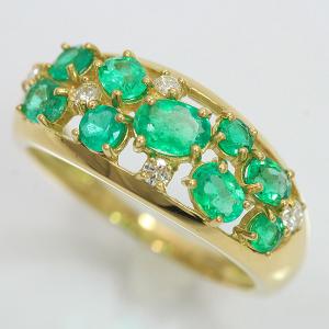 リング エメラルド 計1.00ct/ダイヤモンド 計0.13ct 13号 18金イエロー 