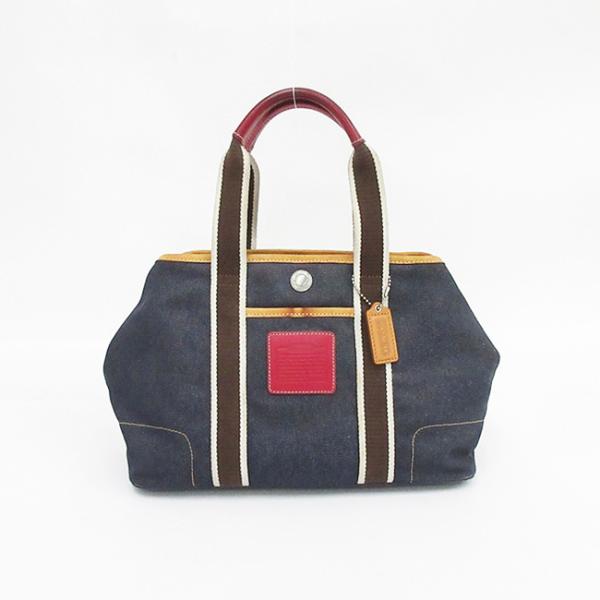 COACH(コーチ)  トートバッグ 7543 紺×茶 デニム【ブランドバッグ】  【中古】 net...