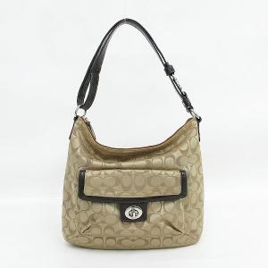 COACH(コーチ) シグネチャー ショルダーバッグ F19232 ベージュ キャンバス×エナメル【ブランドバッグ】  【中古】 netshop｜jewelry-total