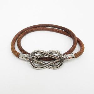 HERMES(エルメス) アタメ 2連 ブレスレット    シルバー金具×レザー   【中古】 アクセサリー netshop｜jewelry-total