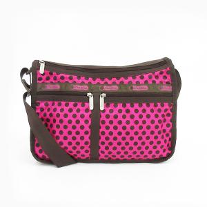 LeSportsac（レスポートサック） 水玉 ロングショルダーバッグ 斜め掛け ポーチ付き ピンク×茶 ブラウン ナイロン/ 【ブランドバッグ】【中古】nb netshop
