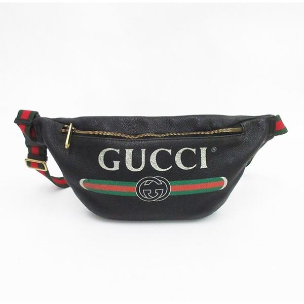 GUCCI(グッチ) ロゴ ボディウエストバッグ 493869 黒 ブラック レザー【ブランドバッグ...