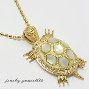 亀デザイン 仏像入り K18 シェル ダイヤモンド ペンダント｜jewelry-yumeoibito