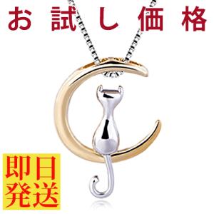 ネックレス レディース 猫ペンダント 月の上の猫 可愛い